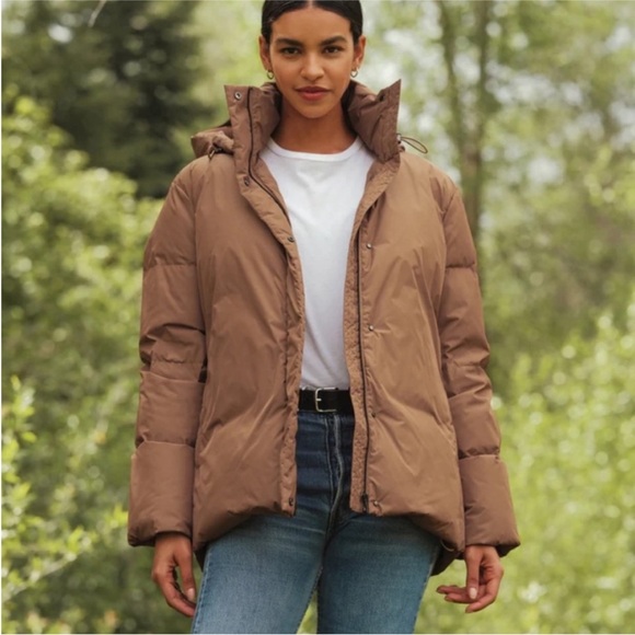 Jenni Kayne Womens XS Dark Khaki Puffer Jacket Feather Down Removable Hood - Picture 3 of 12